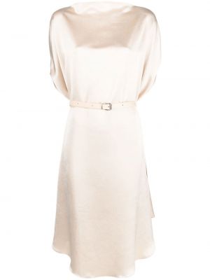 Satynowa sukienka midi drapowana Mm6 Maison Margiela biała