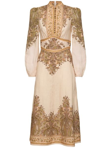Mini vestido de lino Zimmermann beige