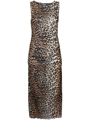 Robe mi-longue à imprimé à imprimé léopard Ganni marron