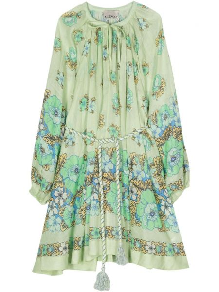 Mini haljina s cvjetnim printom s printom Alemais zelena