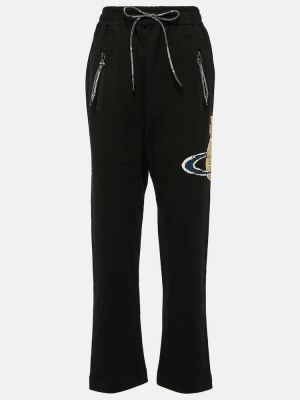 Pantaloni sport din bumbac cu imagine din jerseu Vivienne Westwood negru
