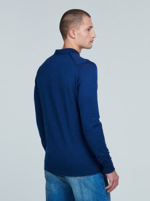 Vilnonis polo marškinėliai ilgomis rankovėmis John Smedley mėlyna