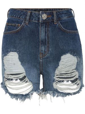 Obrabljene kratke jeans hlače Philipp Plein modra