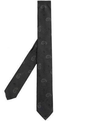 Jedwabny krawat z wzorem paisley żakardowy Thom Browne szary