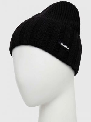 Dzianinowa czapka wełniana Calvin Klein czarna