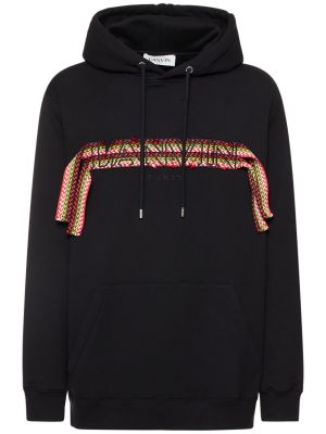 Medvilninis siuvinėtas džemperis su gobtuvu Lanvin juoda