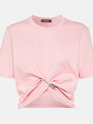 Βαμβακερή μπλούζα από ζέρσεϋ Versace ροζ
