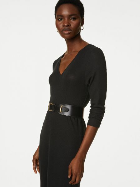 Трикотажное платье с v-образным вырезом Marks & Spencer черное