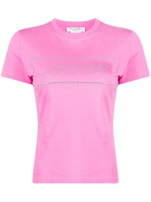 Koszulka bawełniana z ćwiekami Christian Dior różowa
