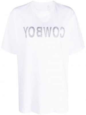 Bílé bavlněné tričko s potiskem Helmut Lang