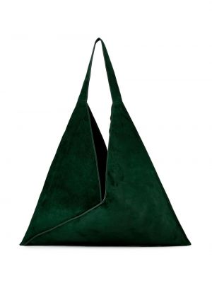 Kožna shopper torbica od brušene kože Khaite zelena