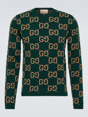Pull en laine en jacquard Gucci vert