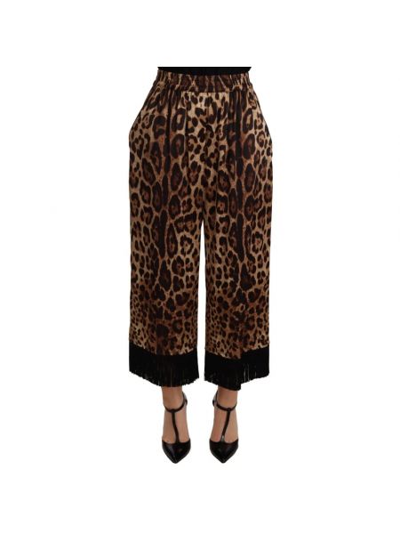 Spodnie z frędzli w panterkę Dolce And Gabbana brązowe