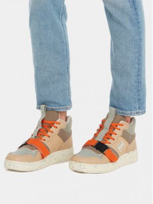 Кожаные кроссовки с пряжкой Tommy Jeans бежевые