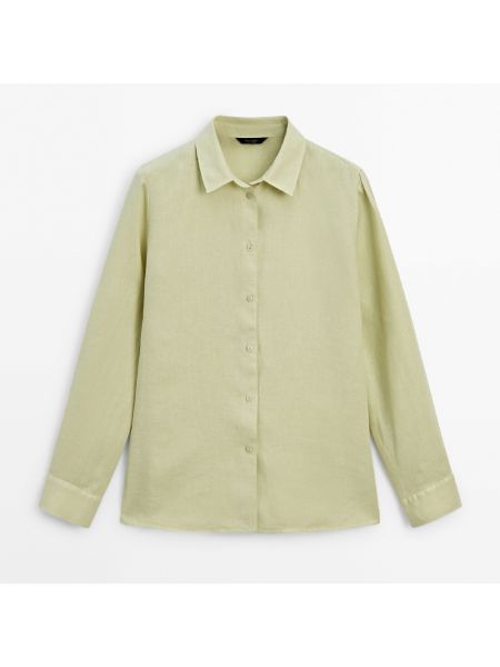 Льняная рубашка Massimo Dutti зеленая