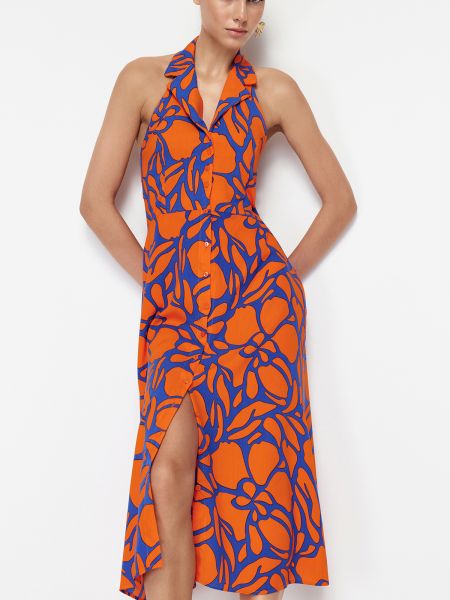 Плетена от вискоза миди рокля Trendyol оранжево
