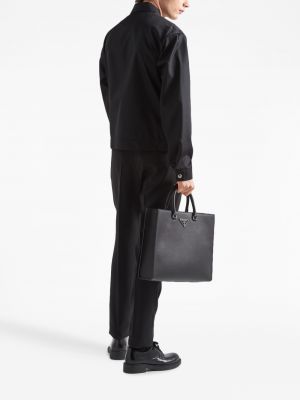 Černá kožená bunda z nylonu Prada