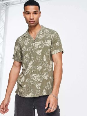 Рубашка с принтом с тропическим принтом New Look хаки