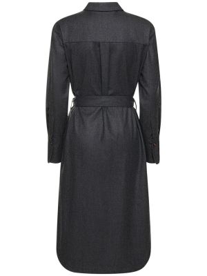 Flanelové vlněné midi šaty Brunello Cucinelli šedé