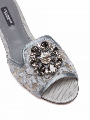 Nėriniuotos sandalai su kristalais Dolce & Gabbana pilka