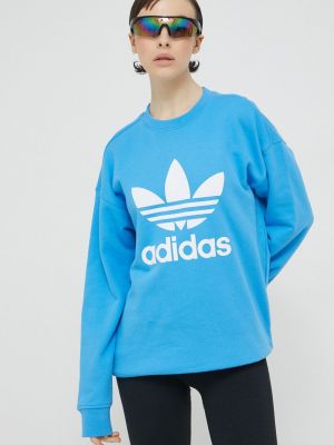 Długa bluza bawełniane z nadrukiem Adidas Originals - niebieski