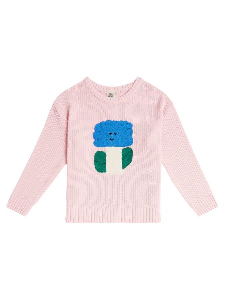 Blomstret bomuld lang sweater for piger Jellymallow pink