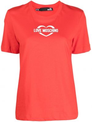 Тениска с принт със сърца Love Moschino червено