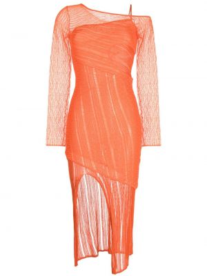 Viskózové pletené šaty s dlouhými rukávy z polyesteru Cult Gaia - oranžová