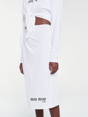 Spódnica midi bawełniana z dżerseju Miu Miu biała