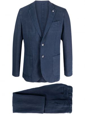 Lněný oblek Luigi Bianchi Mantova modrý