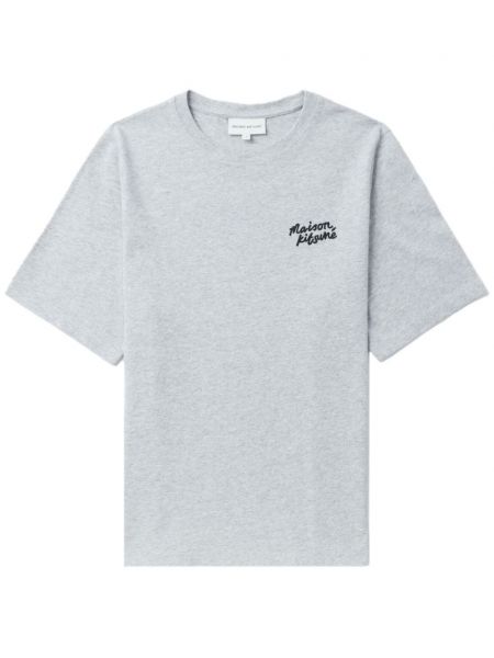 Bavlnené tričko s výšivkou Maison Kitsuné sivá