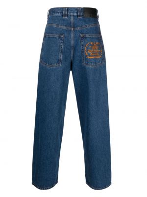 Haftowane proste jeansy bawełniane Msgm niebieskie