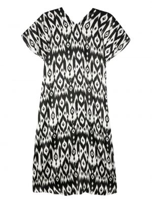 Hedvábné midi šaty s potiskem s abstraktním vzorem Simonetta Ravizza