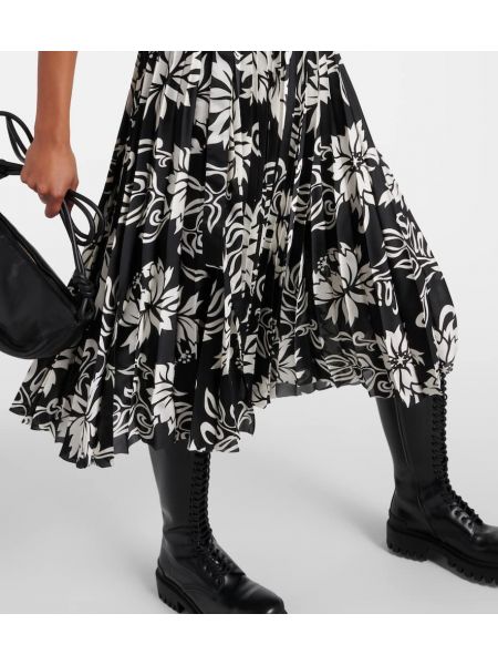 Plisirana midi suknja s cvjetnim printom Sacai crna