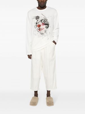 Spodnie bawełniane relaxed fit Yohji Yamamoto białe