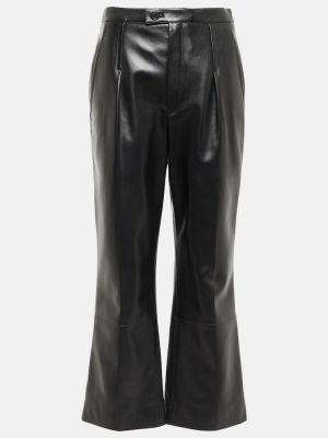 Pantaloni cu picior drept din piele Saint Laurent negru