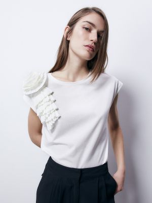 Camiseta de flores plisada Sfera blanco
