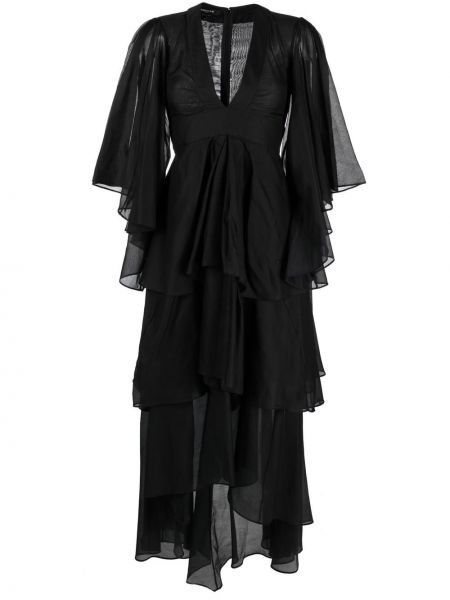 Hedvábné večerní šaty na zip s výstřihem do v Rochas - černá