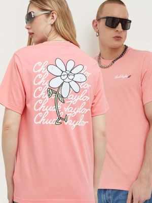 Памучна тениска с дълъг ръкав с принт Converse розово