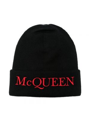 Czarna haftowana czapka Alexander Mcqueen