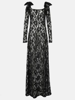 Krajkové dlouhé šaty s mašlí Nina Ricci černé