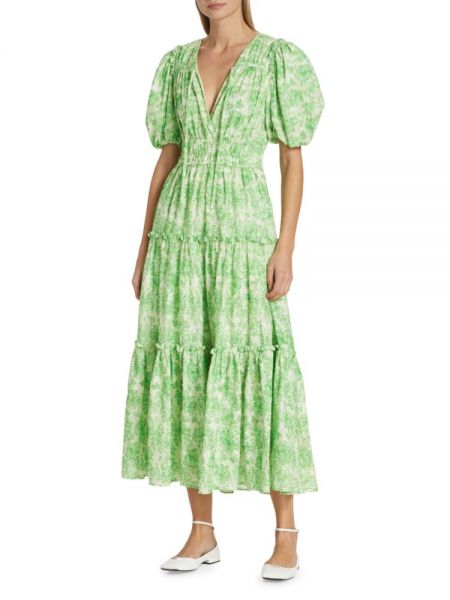 Длинное платье с пышными рукавами Derek Lam зеленое