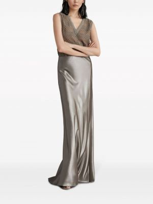 Saténové dlouhá sukně Brunello Cucinelli šedé