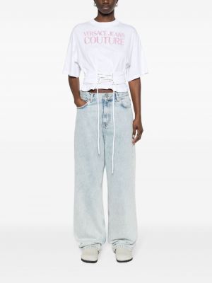 Mežģīņu t-krekls ar šņorēm Versace Jeans Couture