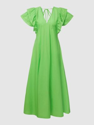 Sukienka długa z falbankami Tommy Hilfiger zielona
