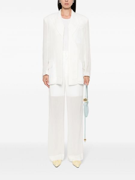 Průsvitné rovné kalhoty Victoria Beckham bílé
