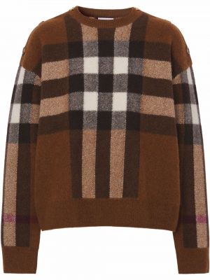 Sweter wełniany z kaszmiru w kratkę Burberry brązowy