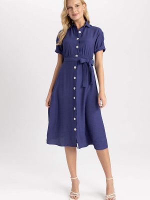 Lněné midi šaty s krátkými rukávy Defacto modré