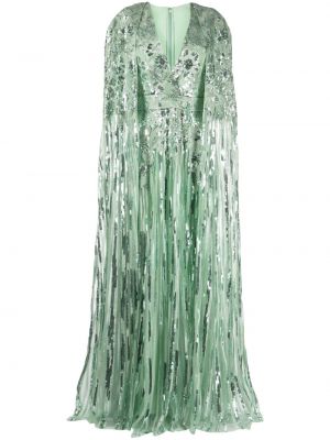 Sukienka wieczorowa w kwiatki tiulowa z naszywkami Elie Saab zielona