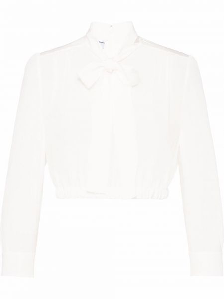 Укороченная рубашка с воротником с бантом Prada, белая